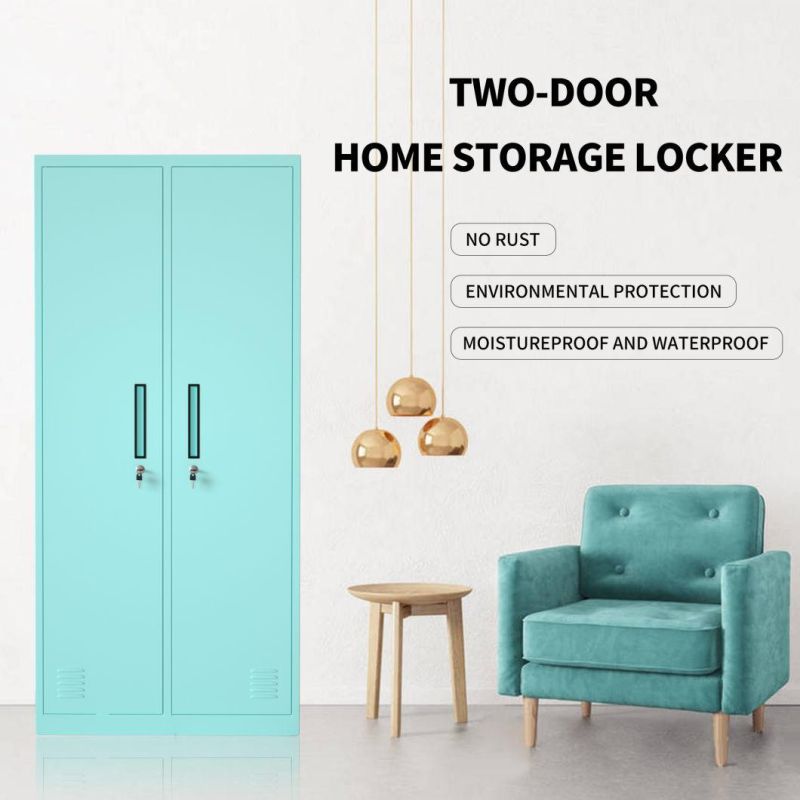 Steel Clothes Hanging Wardrobes 2 Door Clothes Storage Closet Metal Locker Wardrobe Cabinet