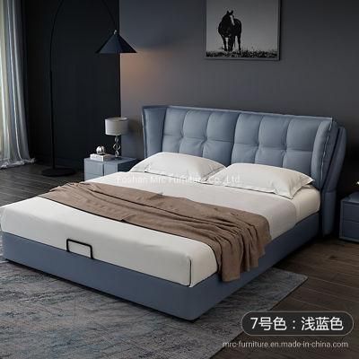 Modern Minimalist Style Bedroom Furniture Grey Leather King Size Bed