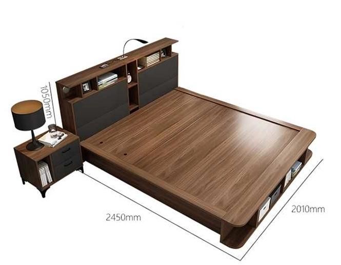 Living Room Modern Wooden Home Furniture King Queen Size Bed with Low Price Made in China