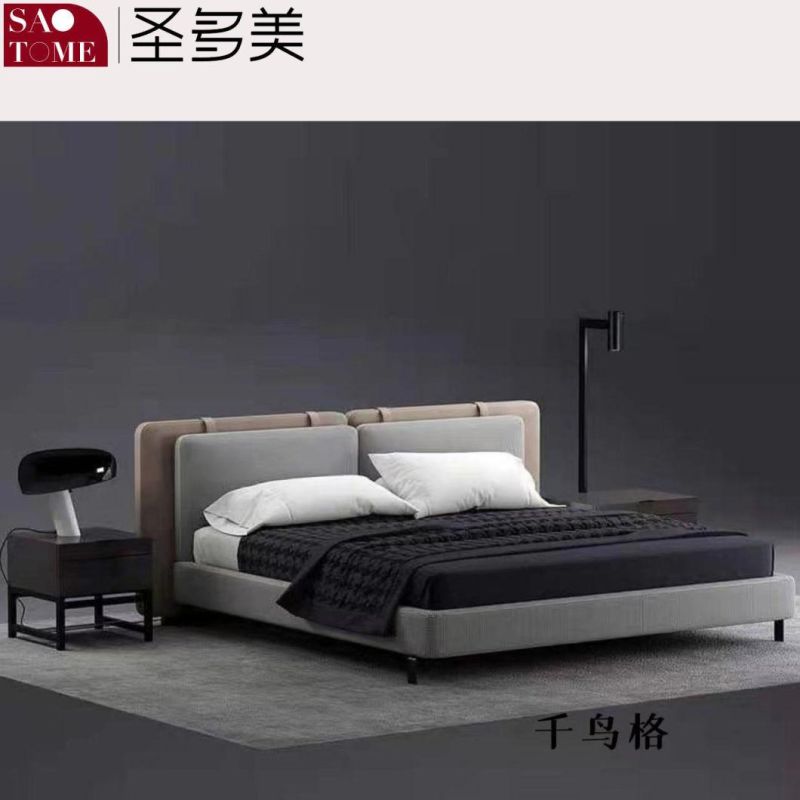 Modern Upscale Hotel Bedroom Furniture Sky Blue Belt Hardware Double Bed