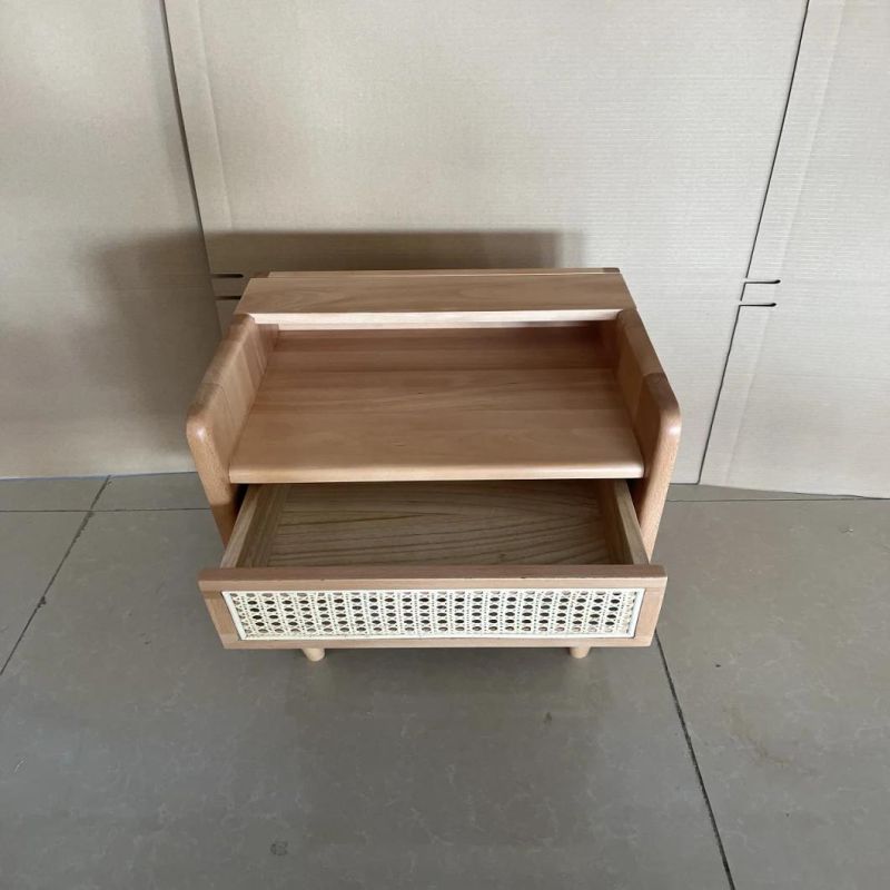 Home Furniture with Beech Wood Rattan Bedside Table