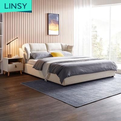 Lisny Bedroom Sets Furniture White Upholstered Fabric Double Bed R290
