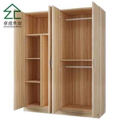 Oak Color MDF 4 Doors Wardrobe with Handle