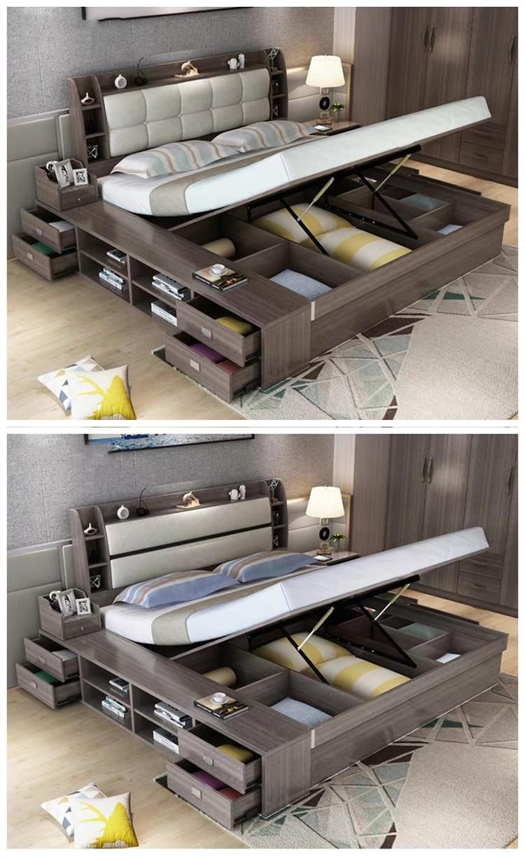 Nordic Minimalist High Box Storage Bedroom Furniture Set Hotel King Beds
