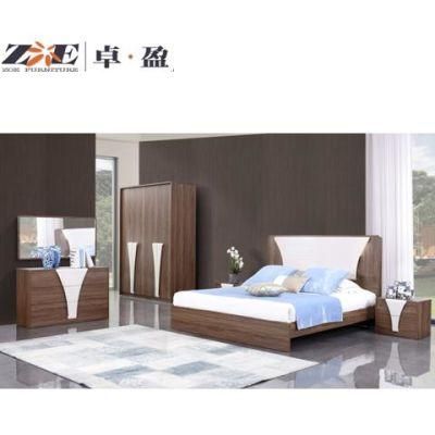 Wooden Furniture with 4 Doors Wardrobe and LED Light Headboard Bedroom Furniture Set