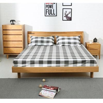 Eco-Friendly Solid Wood Double Bed Bedroom Bed Socket Bed