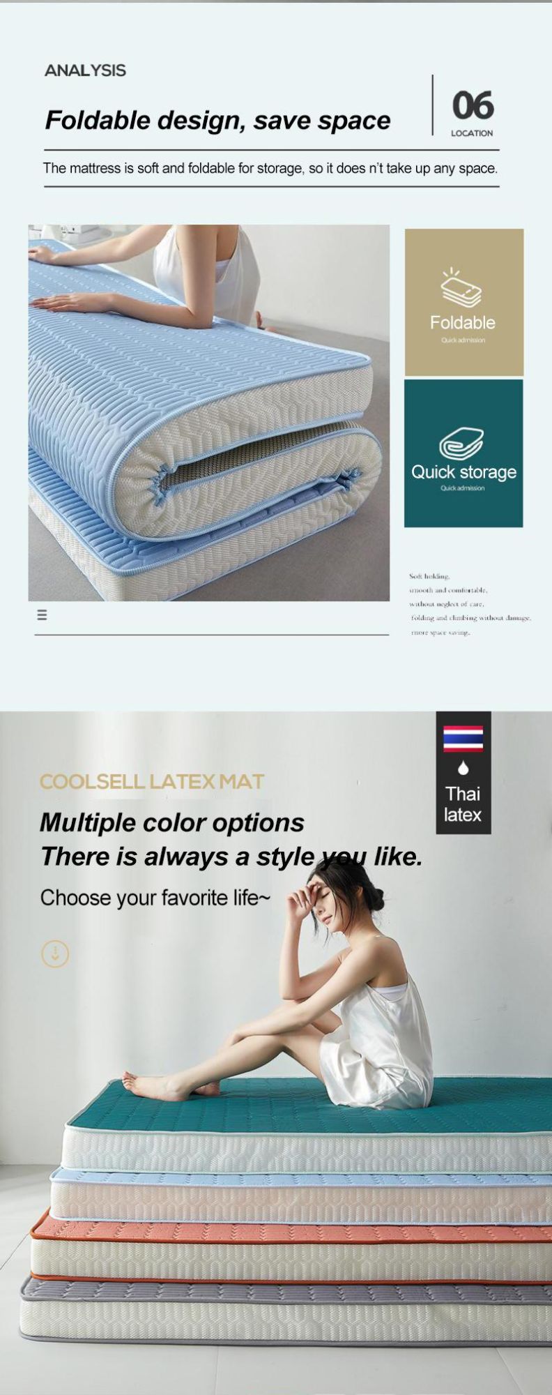 Dorm Bed Mattress Thick 10cm Easy to Carry Skin Friendly Latex Layer Twin