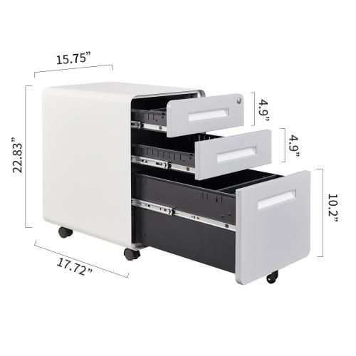 Office Equipment 3 Drawer File Cabinet with Lock, Metal Filling Cabinets for Office Home, Rolling Mobile Pedestal, Grey