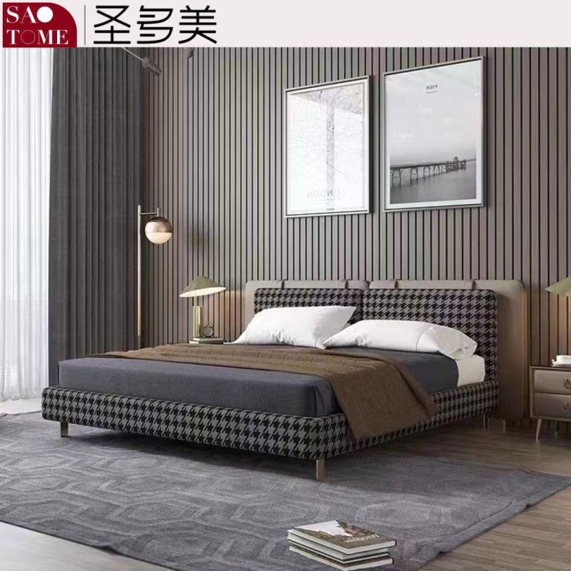 Modern Light Grey with Houndstooth 1.5m 1.8m Xipi Double Bed