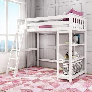 Kids Solid Wood Bed Frame Bunk High Loft Bed with Bookcase