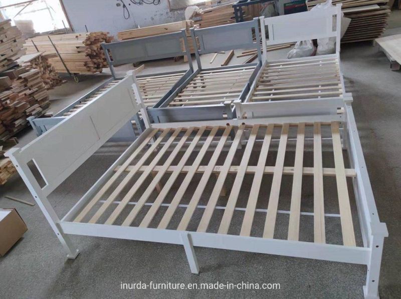 Double Size Pine Solid Wood Frame Bed with Plank