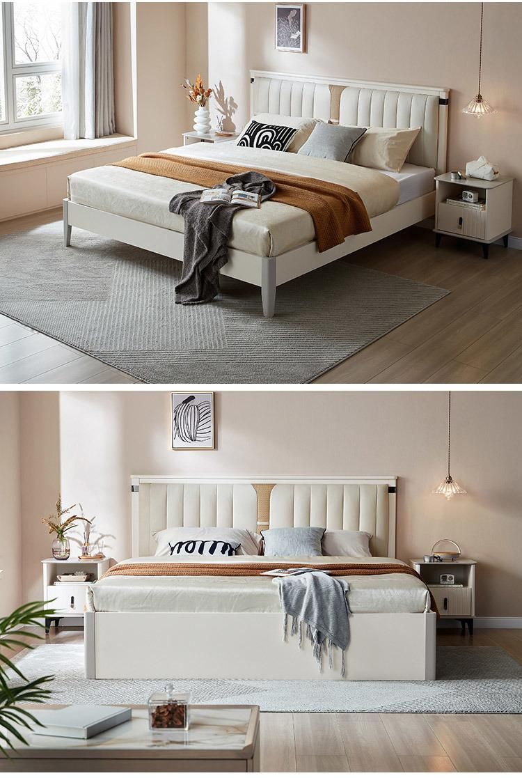 Linsy Latest Design Modern White Leather Princess Bed King Size Double Bed Frames Ls227A1