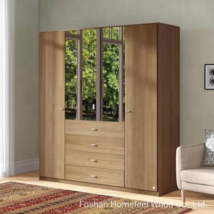 Sonoma Oak Chipboard 4 Doors Mirror and Adjustable Shelves Cupboard Wardrobe (HF-EA31)