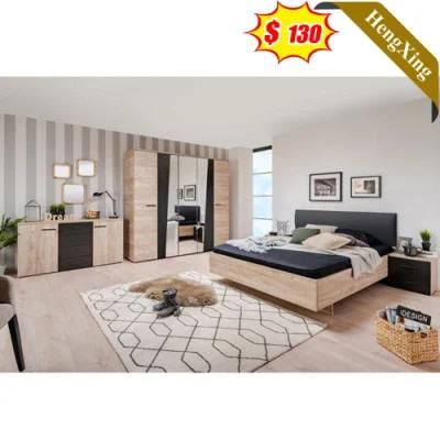 Home Furniture Wooden Melamine Laminated Mixed Color Bedroom Bed Set with Wardrobe