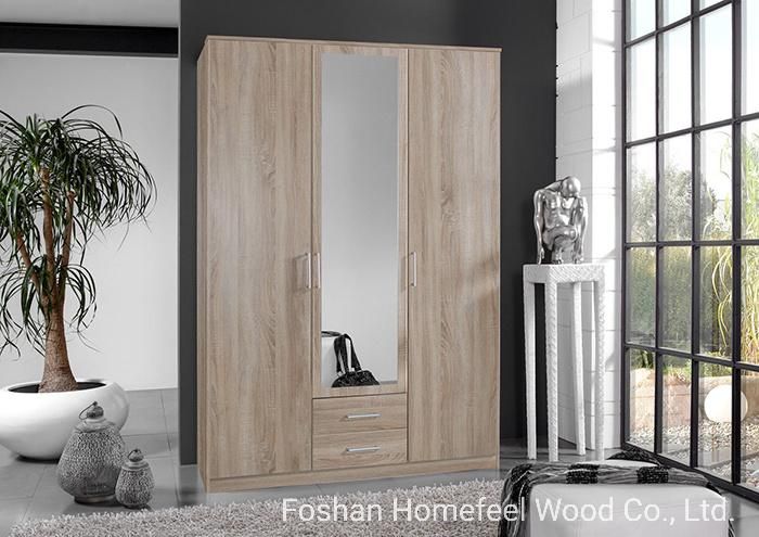 MDF Wooden 2 Door Mirrored Combi Bedroom Wardrobe (HF-WB0226021)