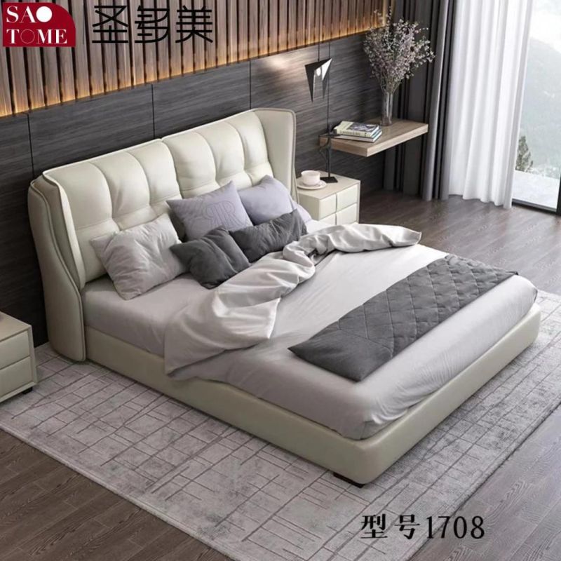 Modern Bedroom Furniture Dark Grey with White Solid Wood Frame Double Bed