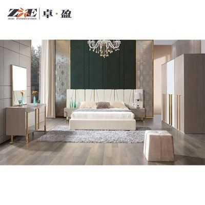 Wood Veneer Double Bed Designs High Gloss Painting Bedroom Set for Home