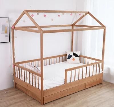Nordic Solid Wood Bed with Guardrail Simple Tree House