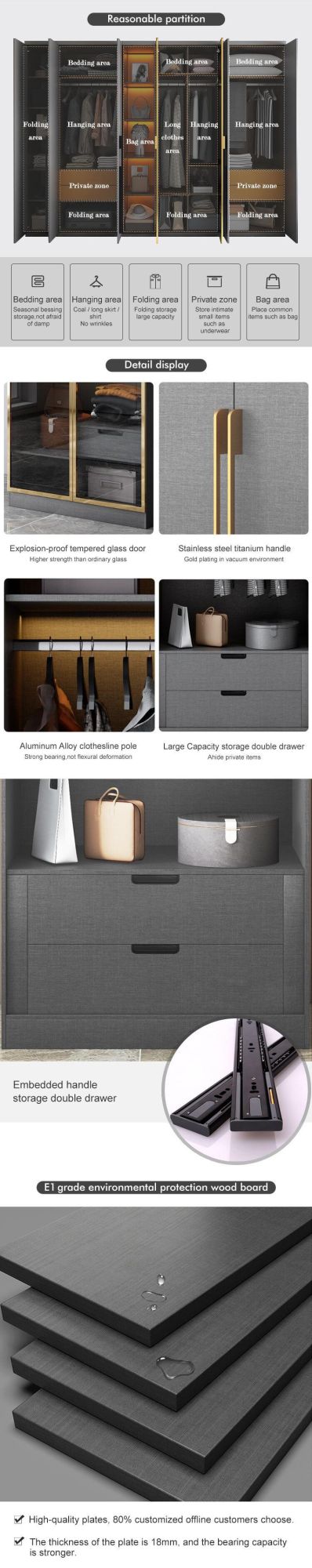 PA China Factory Supply Wood Wardrobe Cabinets Bedroom Furniture Open Design Wardrobe for Prefab Houses