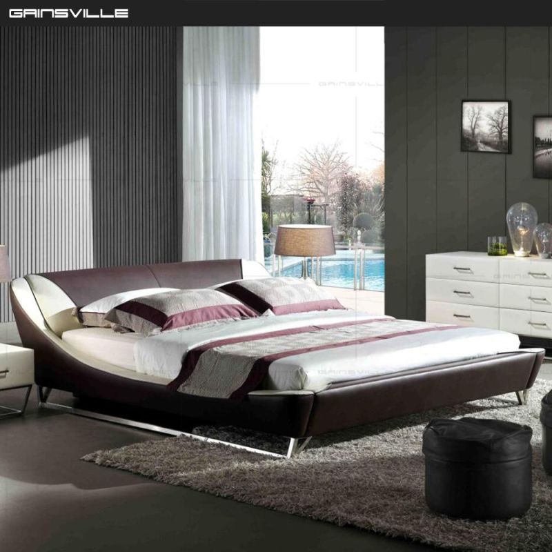 Cream Brown Color Home Furniture Bedroom Furniture Set PU Leather Upholstered Wall Bed
