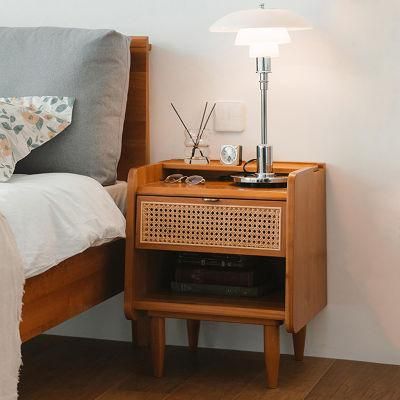 Modern Rattan Bedside Table of Beech Solid Wood Living Room