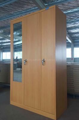 3 Doors Cupboard Storage Wardrobe with Mirror/Handle Lock Metal Bedroom Closet Steel Almirah Cabinet Furniture