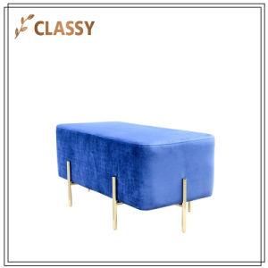 Luxury Modern Velvet Rectangular Bench with Golden Legs for Hotel