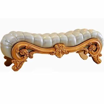 Wholesale Wood Carved Classic Leather Bed Bench for Bedroom Furniture