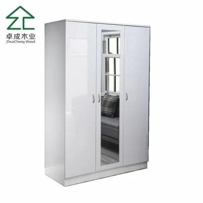 White Color 3 Sliding Doors Wardrobe with Mirror and Handle
