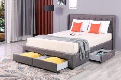Huayang Fabric Color Hight Headboard Button Storage Fabric Upholstered Bed Fabric Bed