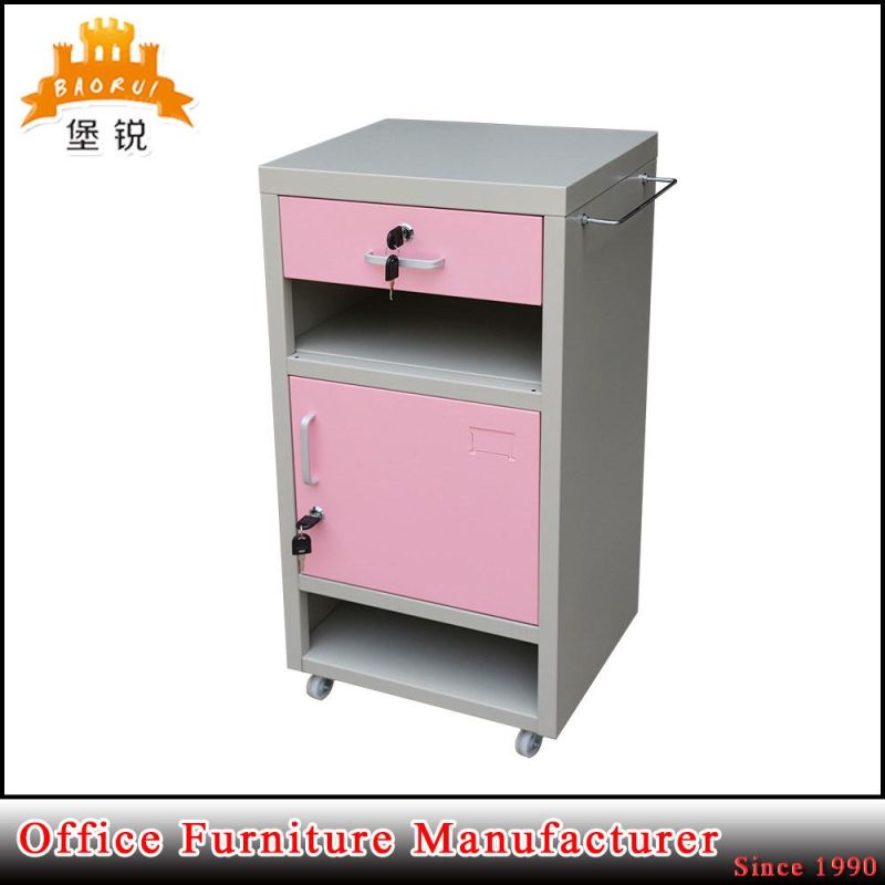 Hospital Furniture Metal Bedside Locker Steel Medical Storage Cabinet on Wheel