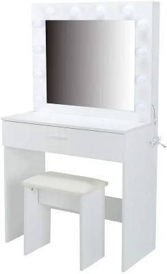 Bedroom Dresser with Three Color LED Lights and Makeup Stool