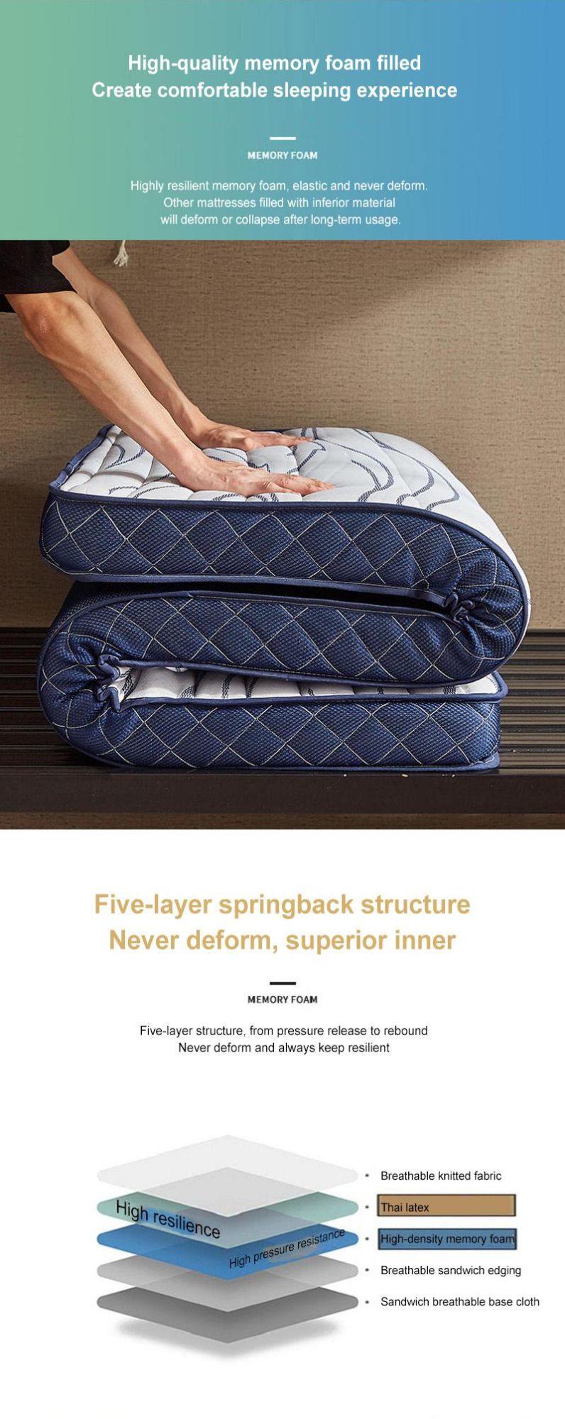 Dormitory Bed Mattress Thick 10cm Portable Soft Latex Layer Single
