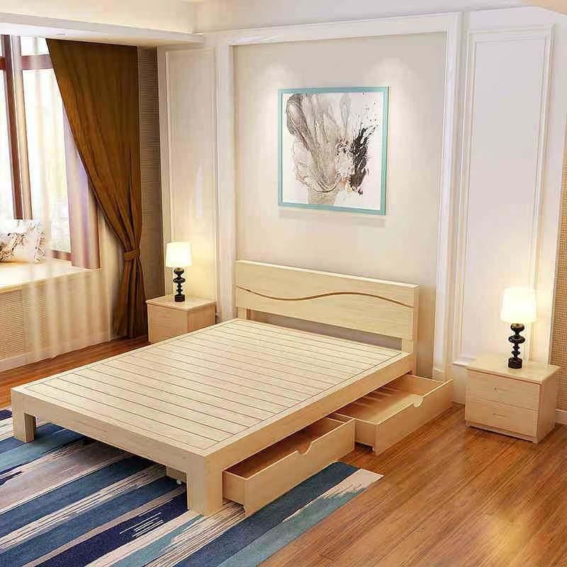 Solid Wooden Bed Contemporary and Contracted Double Advocate Lie 1.8 1.5 M Budget 1.2 M Betamethasone on a Wooden Bed