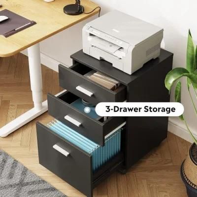 3 Drawer Wood Mobile File Cabinet, Rolling Filing Cabinet for Letter/A4 Size, Black