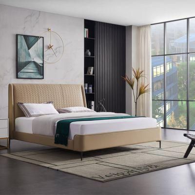 China Factory 2021 New Style Real Leather Bedroom King Bed