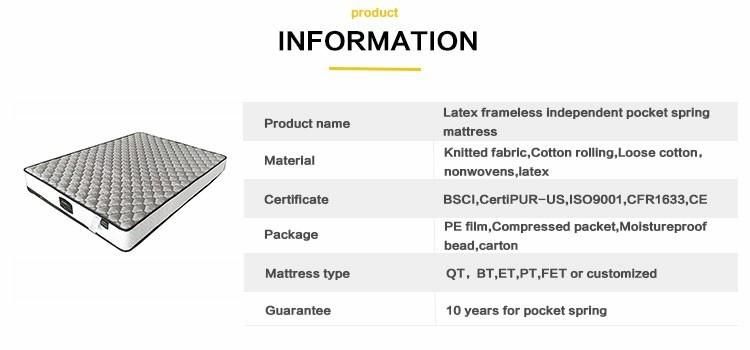 2020 Fashion Portable Wholesale Hybrid Size Latex Bamboo Sleeping Sponge Pocket Spring Mattress for Bed