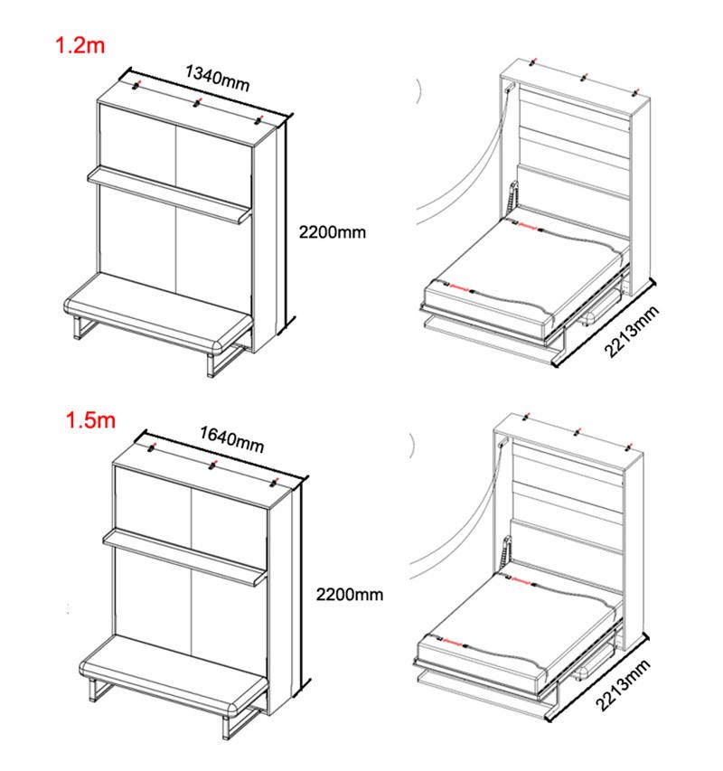 Customized Factory Vertical Electric Lift Wardrobe Murphy Wall Bed with Socket