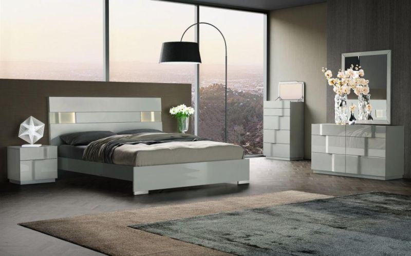 Nova Bedroom Furniture Single / Double / Queen / King Size Bed in Grey Lacquer