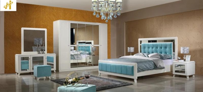 High Quality Furniture China Modern Luxury Fabric Beds with Mirror Decoration Bedroom Furniture