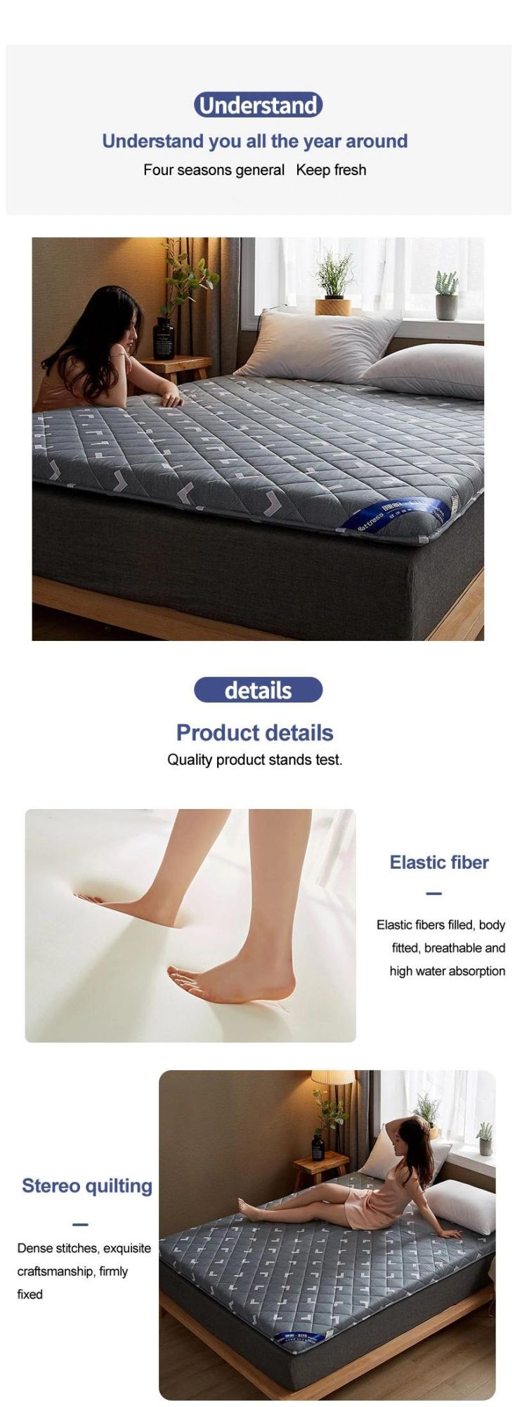 Home Quilted Pad Breathable Multi-Purpose Thick 5cm Cotton Stripe Queen