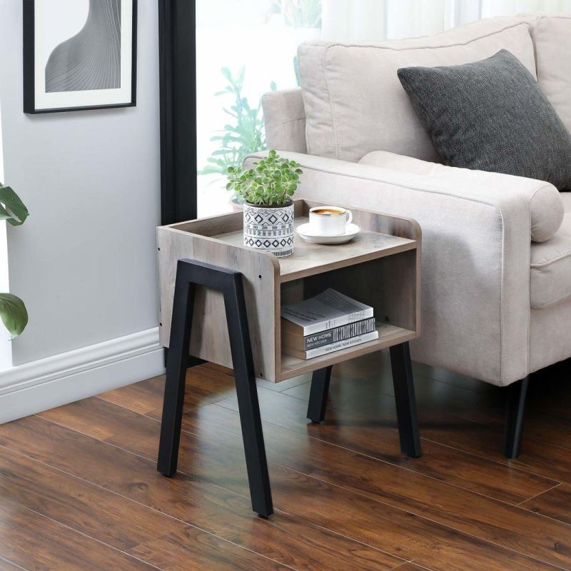 Nova Industrial Accent Furniture Stackable End Table, Side Table for Small Spaces, Storage Compartment, Nightstand
