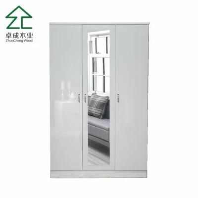 White Color Sliding Doors Wardrobe with Mirror