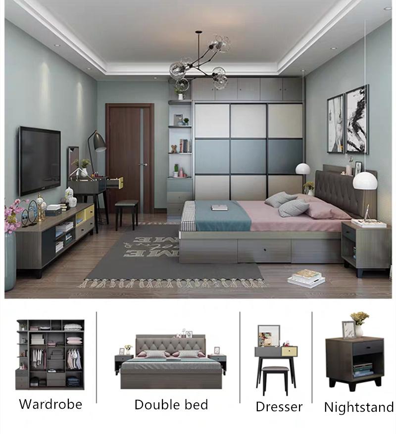 Modern Solid Wooden Home Bedroom Furniture Set Wardrobe Mattress Storage Double Single King Size Sofa Wall Bed