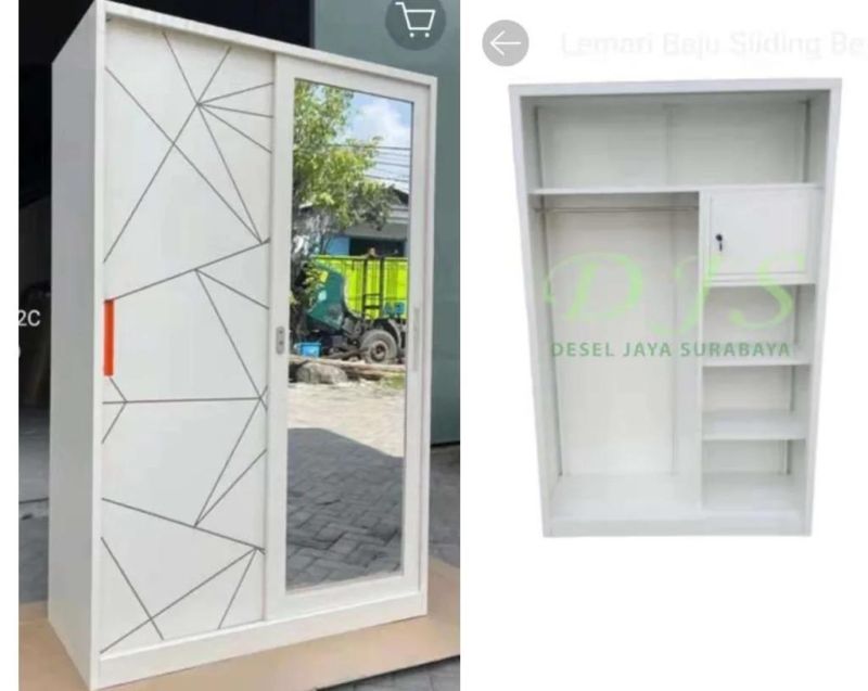 Office Furniture Sliding Door Metal Cabinet Flower Print Wardrobe with Mirror