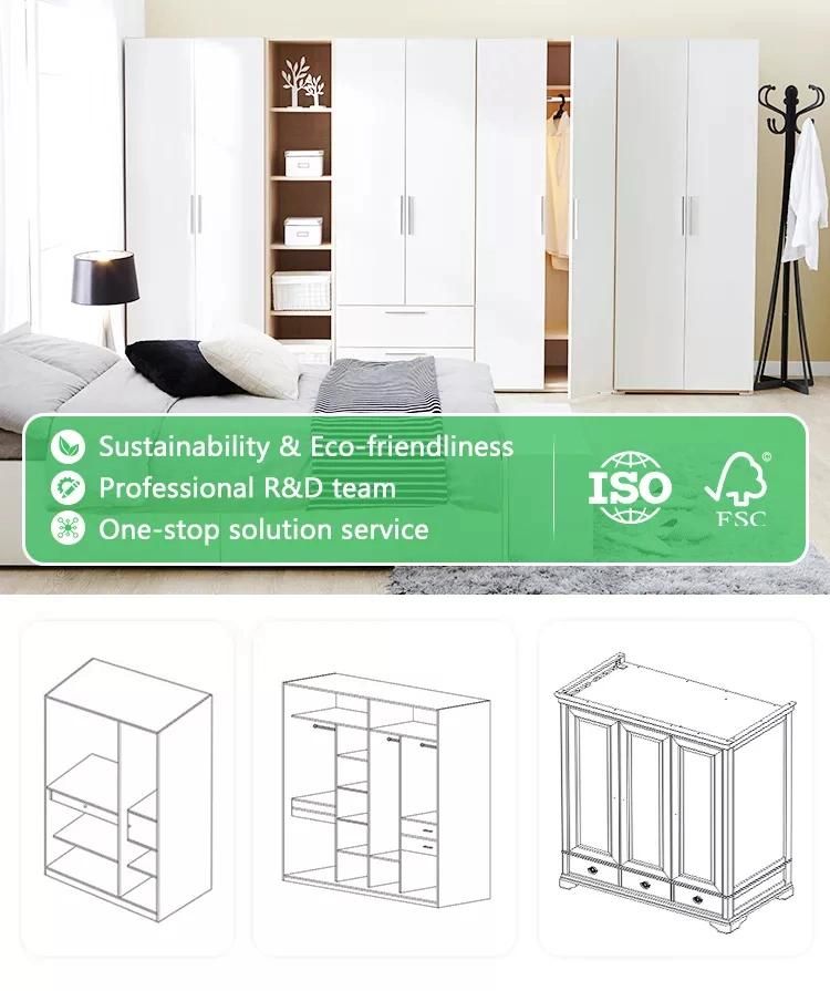 Wholesale Bedroom Wooden Wardrobe with Three Doors and Two Drawer