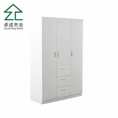 White Color 3 Doors 3 Drawers Wardrobe with Hinge
