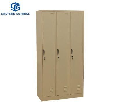 Home Wardrobe Three Door Steel Clothes Locker with Shelf and Hanger