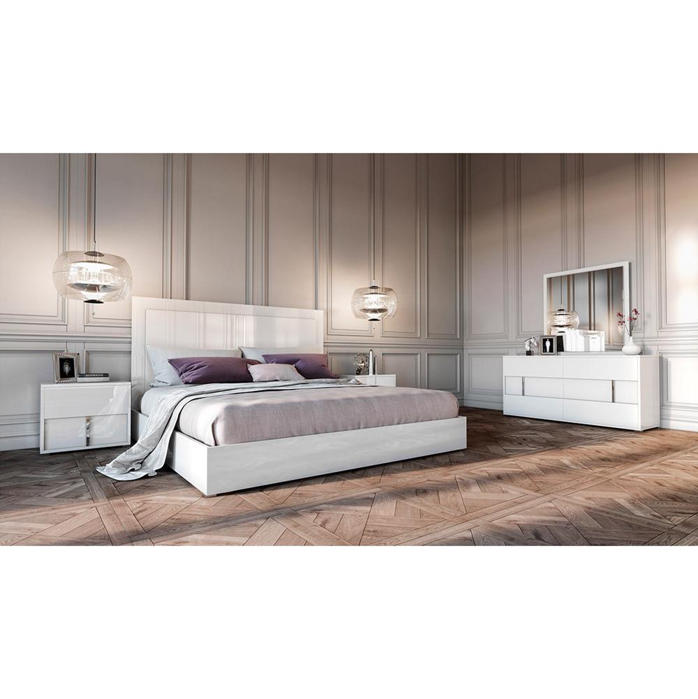 Nova Nordic White Queen Size Bed with Chrome Accents Decoration