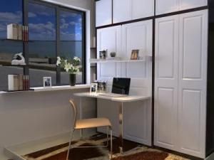 European Style Vertical Wall Bed with Desk and Bookshelf